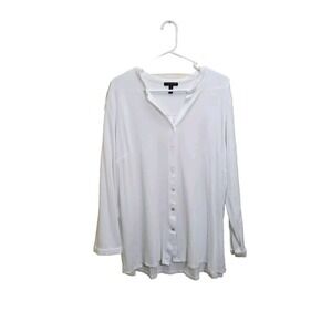 Eileen Fisher Top XL White Button Down Shirt Long Sleeve Blouse Spandex Blend